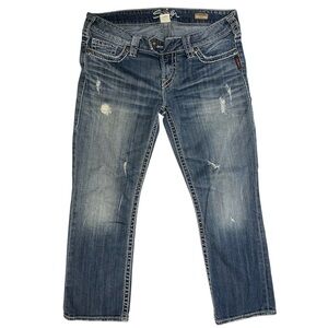 Silver Tuesday Capri Distressed Blue Denim Jeans Sz 29 Low Rise